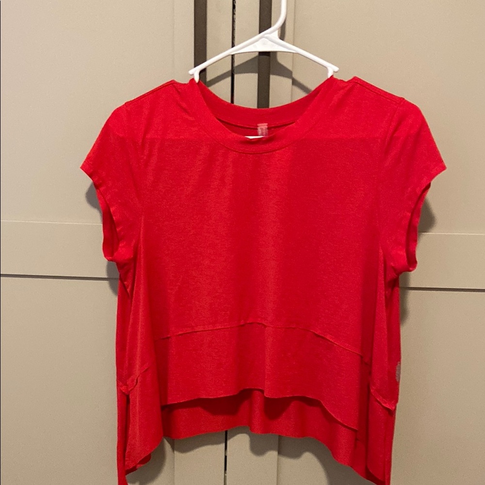 Free People Red Boxy Asymmetrical Cap Sleeve T-Shirt